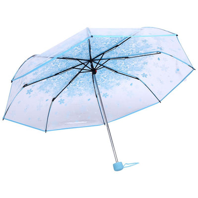 1PC Transparent Folding Umbrella Fashionable Princess Umbrella Cherry Blossom # Blue