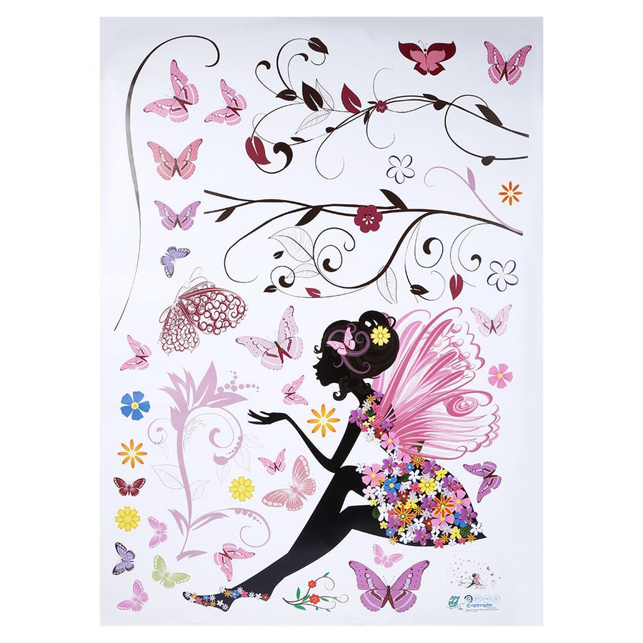 PVC Wall Sticker Fairy Flower Butterfly Vinyl Art Decal Girl Bedroom Home Decor Removable
