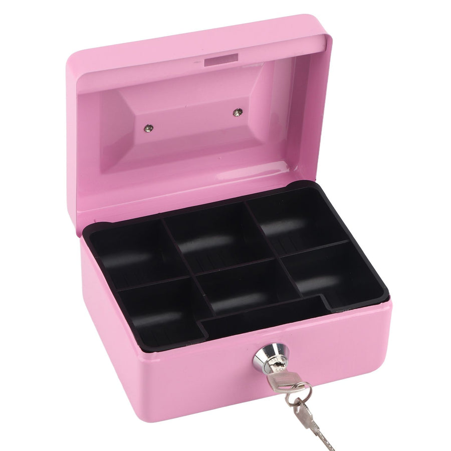 1Pc Mini Portable Steel Petty Lockable Cash Money Coin Safe Security Box Household Pink