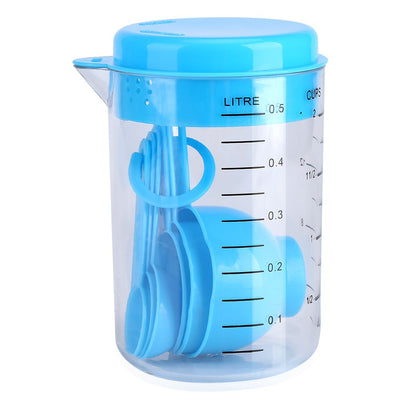 7Pcs Set Plastic Measuring Cups Spoons Measure Tea Coffee Kitchen Utensil Blue