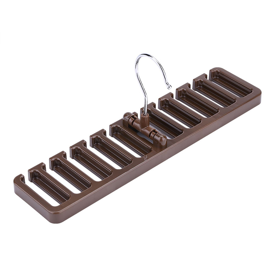 10 Slot Tie Belt Scarf Rack Organizer Sturdy Plastic Closet Wardrobe Space Saver Brown
