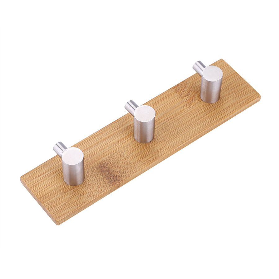 Natural Bamboo Stainless Steel Wall Hanger Hook Bag Key Towel Hanger Kitchen Three Hook