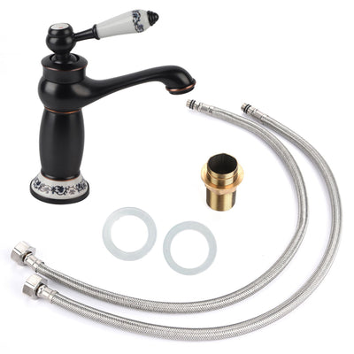 Floral Pattern Single Handle Mixer Tap Cold/Hot Water Faucet for Bathroom Basin Sink (Black)