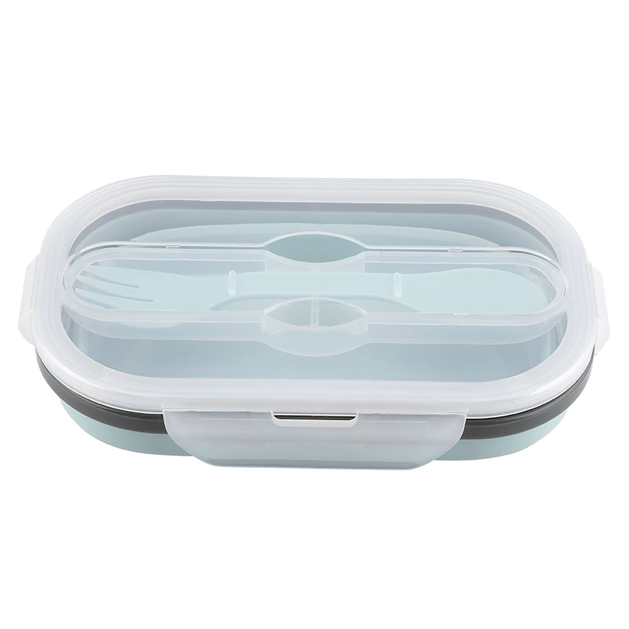 Food Grade Silicone Foldable Lunch Box Portable Rectangle Food Storage Container (Blue)