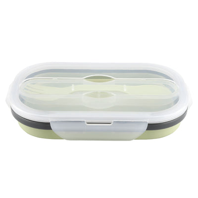Food Grade Silicone Foldable Lunch Box Portable Rectangle Food Storage Container (Green)