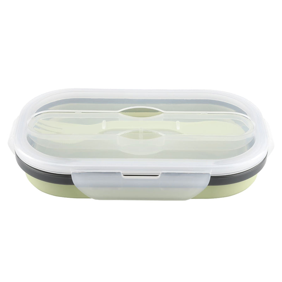 Food Grade Silicone Foldable Lunch Box Portable Rectangle Food Storage Container (Green)