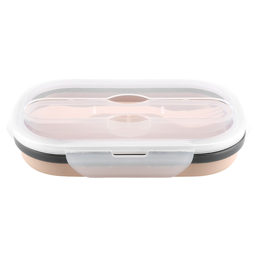 Food Grade Silicone Foldable Lunch Box Portable Rectangle Food Storage Container (Apricot)