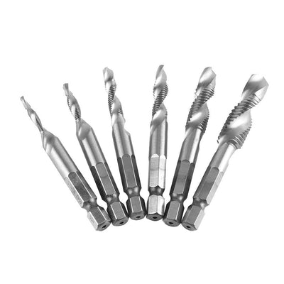 6pcs M3-M10 High Speed Steel Hex Shank Combination Screw Tap Drill Bit Set (HSS4341)