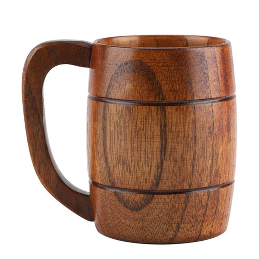 Natural Wooden Beer Cup Retro Big Capacity Tea Water Classic Wood Drinking Mug with Handle