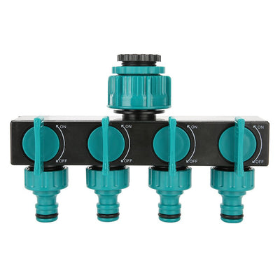 4 Way Garden Irrigation Watering Tap Hose Splitter Connector Adapter with Shut Off Valve