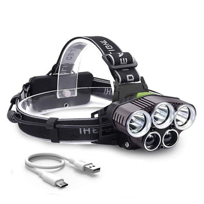 5 LED XM-L T6 XPE Headlight 15000 lumens LED USB Headlamp Camp Hike Emergency Light Fishing Out