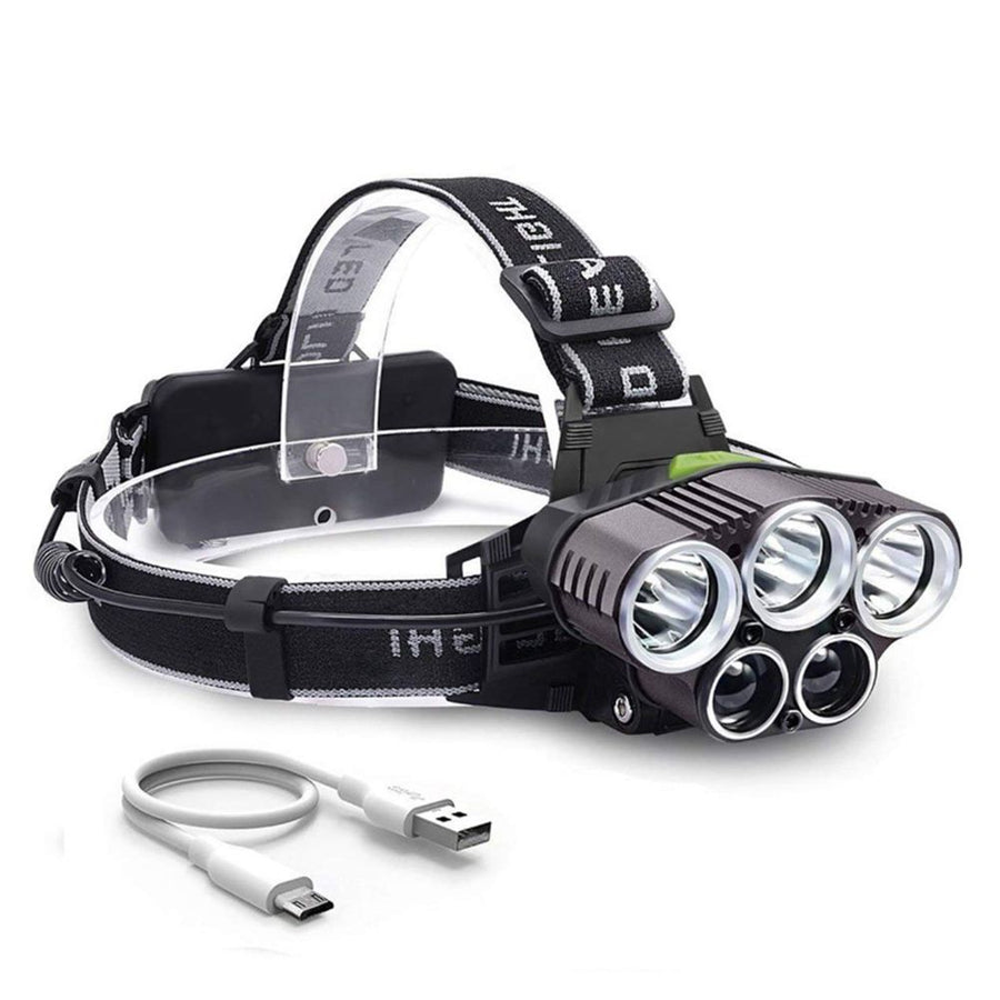5 LED XM-L T6 XPE Headlight 15000 lumens LED USB Headlamp Camp Hike Emergency Light Fishing Out