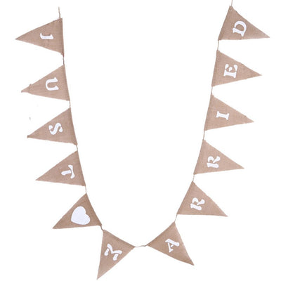 12pcs/ Set Fashionable Cloth Triangle Banner Just Married English Letter for Party Decoration