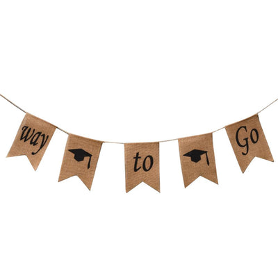 Doctoral Cap Burlap Banner Hanging Linen Swallowtail Flags for Graduation Ceremony Party Decor
