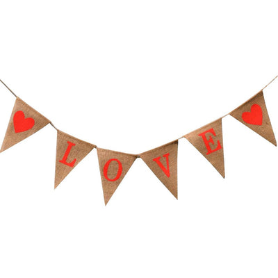 LOVE Triangle Linen Hanging Flags Banner Bunting for Wedding Bridal Shower Proposal Decoration