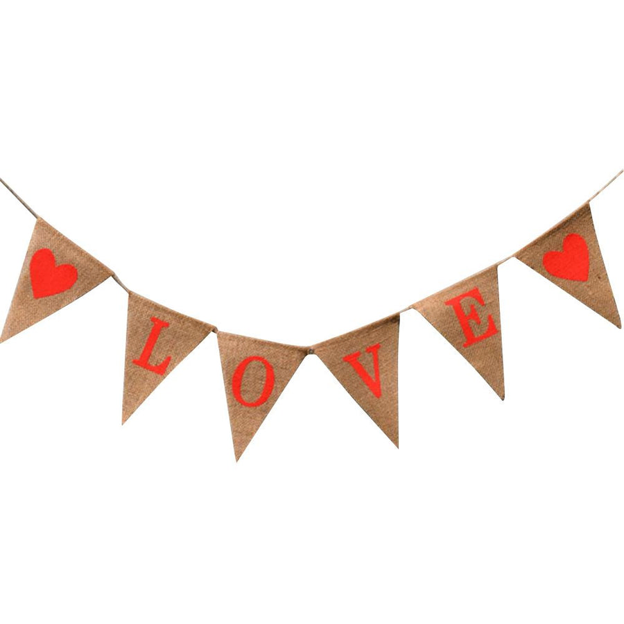 LOVE Triangle Linen Hanging Flags Banner Bunting for Wedding Bridal Shower Proposal Decoration