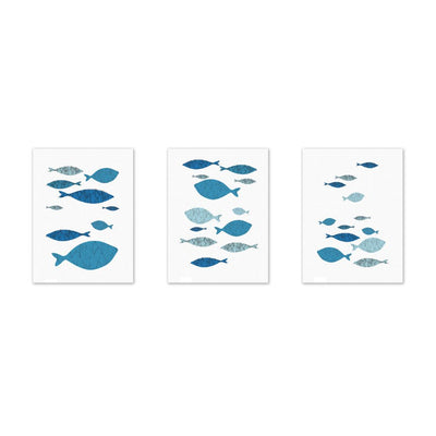 3Pcs Canvas Wall Art Painting Cartoon Fishes Printed Picture Home Office Decor