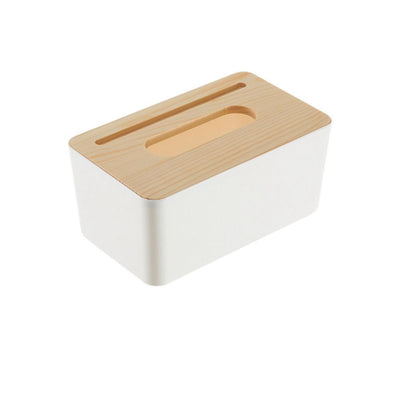 Removable Wood Cover Plastic Tissue Box Holder Storage Organizer for Home Car Office(Rectangle)