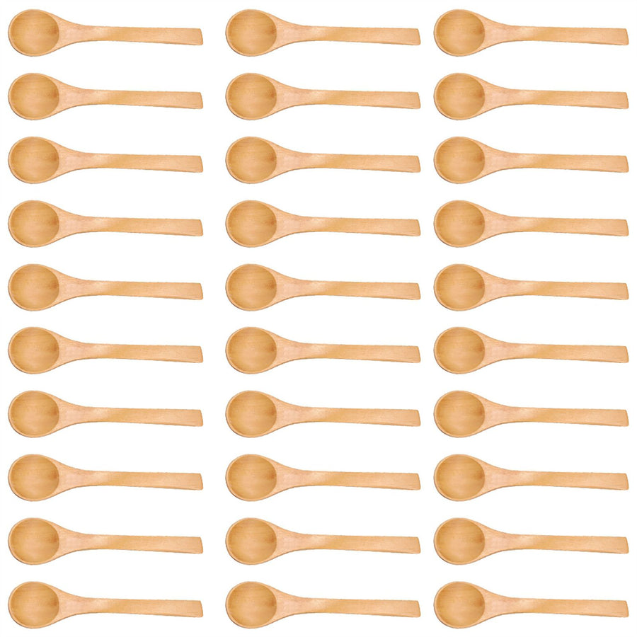 30pcs Mini Natural Wooden Children Spoon Kitchen Condiment Tool