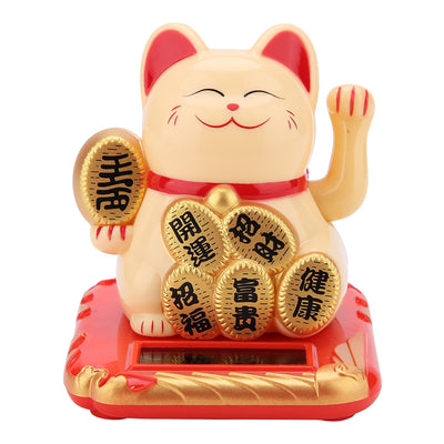 Solar Powered Welcoming Cat Adorable Waving Beckoning Fortune Lucky Cat Home Car Decor(Golden)