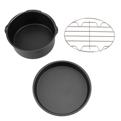 8''3 in 1 Multifunctional Air Fryer Accessories Set Bread Shelf Cake Barrel Pizza Pan(Black)