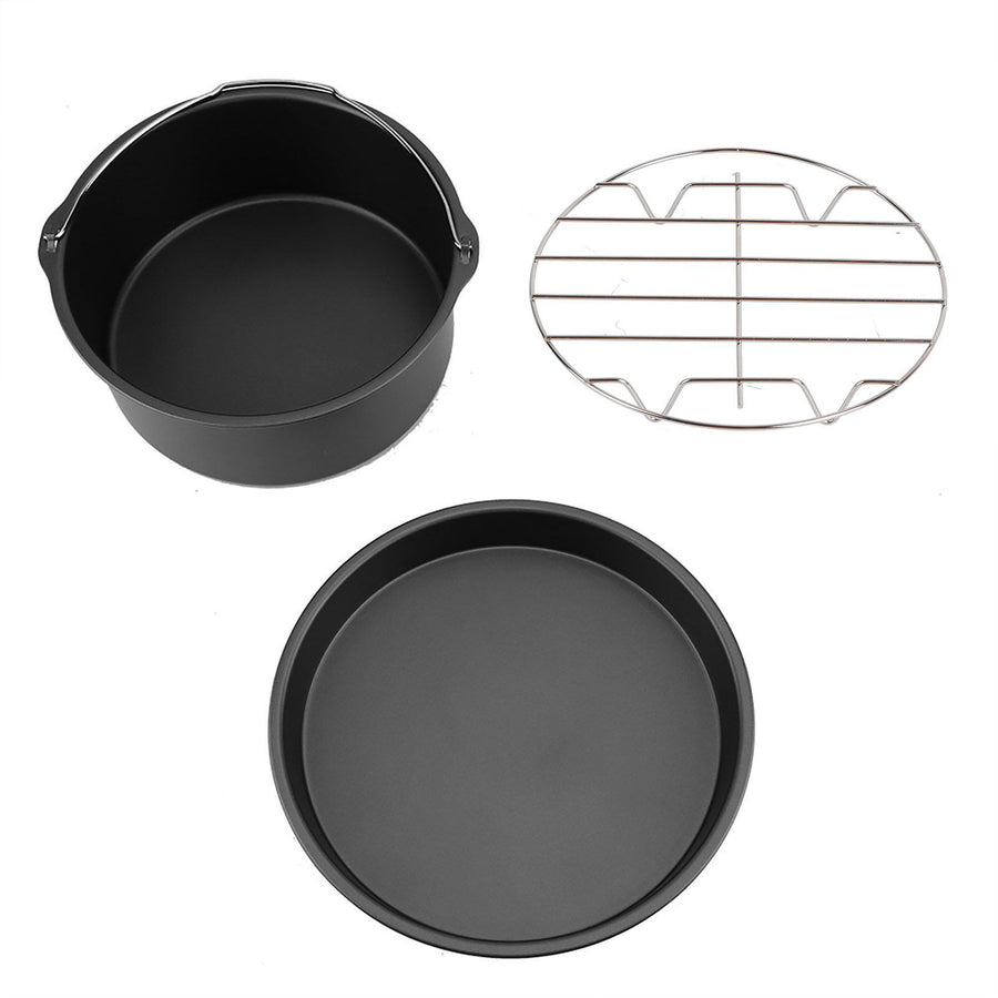8''3 in 1 Multifunctional Air Fryer Accessories Set Bread Shelf Cake Barrel Pizza Pan(Black)