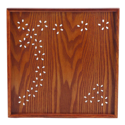 Traditional Wooden Tea Plate Coffee Fruits Snacks Serving Tray Dish for Home Restaurant 34*34cm
