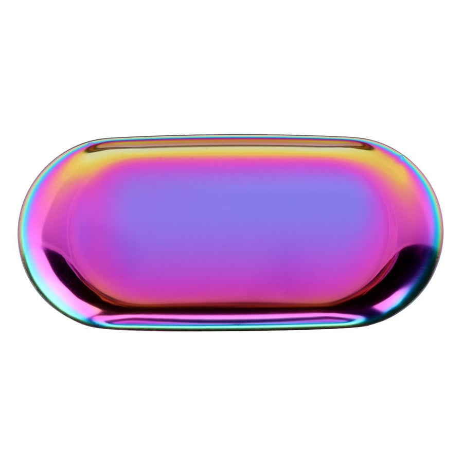 Nordic Style Stainless Storage Tray Cosmetics Jewelry Cake Plate for Office Desks(Rainbow L)