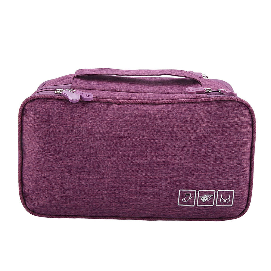 Portable Travel Storage Organizer Waterproof Underwear Bra Socks Bag USB Case(Purple)