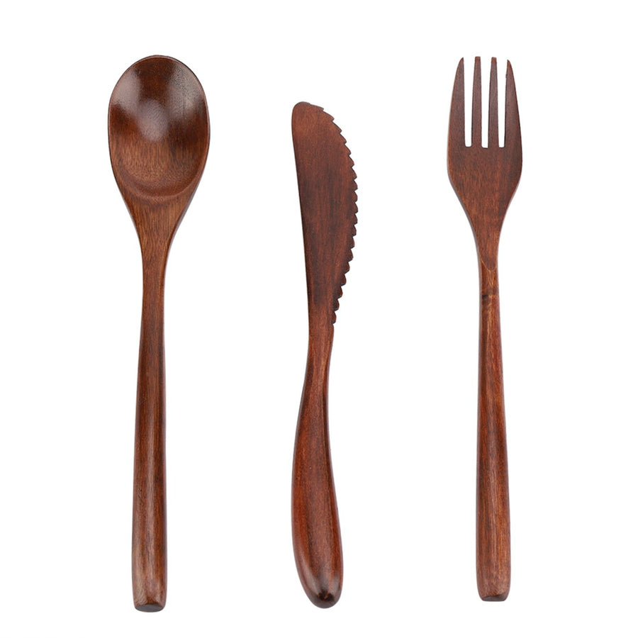 Japanese Style Reusable Bamboo Dinnerware Set Tableware Kit (Knife Fork Spoon Only)