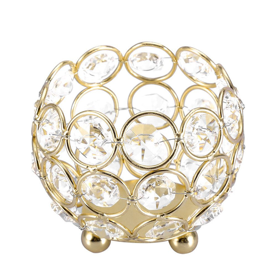 Crystal Tea Light Candle Holders Wedding Decor Table Centerpieces (Gold Diameter 8cm)