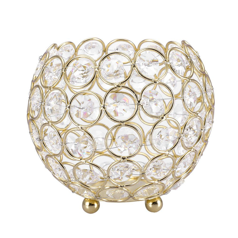 Crystal Tea Light Candle Holders Wedding Decor Table Centerpieces (Gold Diameter 12cm)