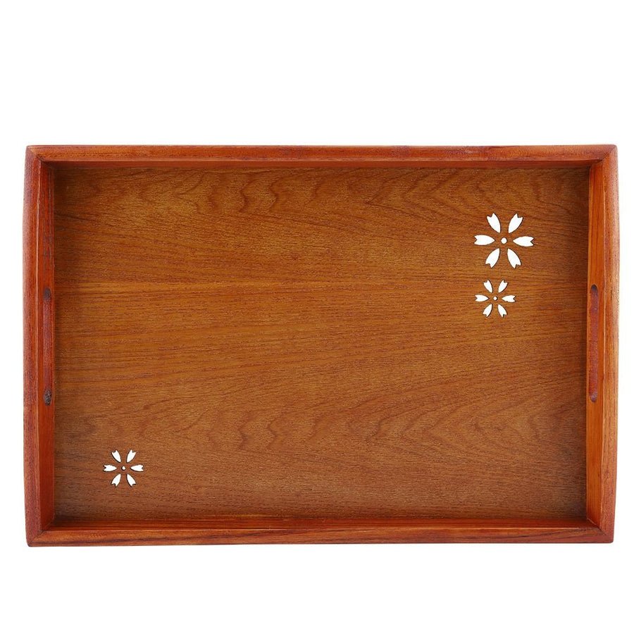 Light Rectangular Solid Wood Cherry Blossom Tea Tray Coffee Fruit Food Serving Plate Home