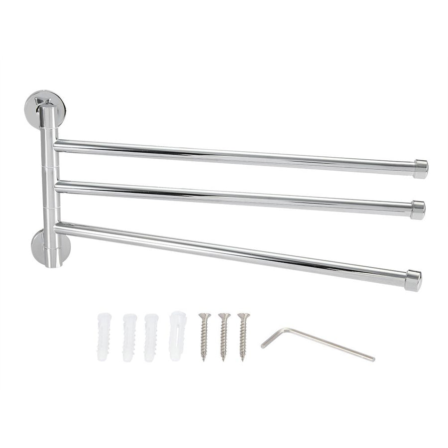 Bathroom Wall Mounted Towel Rack Swing Out Rotating Towel Hanger Shelf (3 Arms)