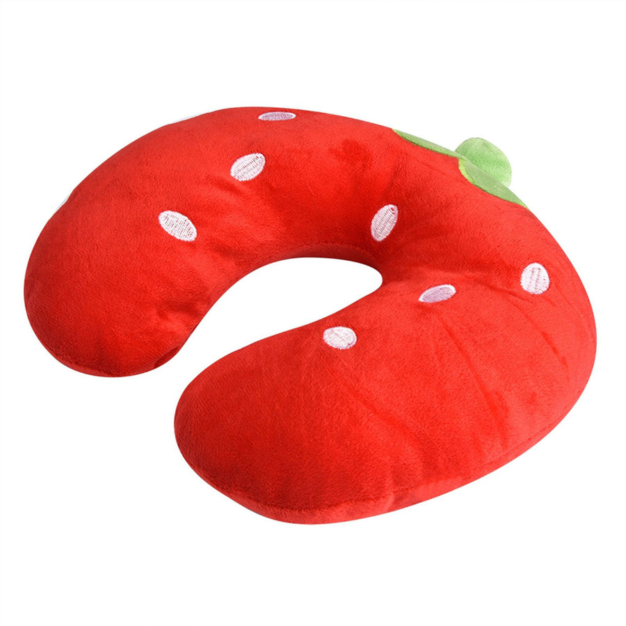 Soft Cotton U shaped Pillow for Baby Kids Travel Car Seat Neck Rest (Strawberry)