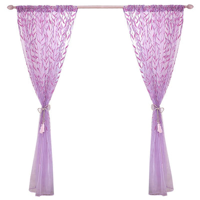 100 x 200 cm Wicker Print Sheer Vintage Embroidery Voile Window Panels for Bedroom Purple