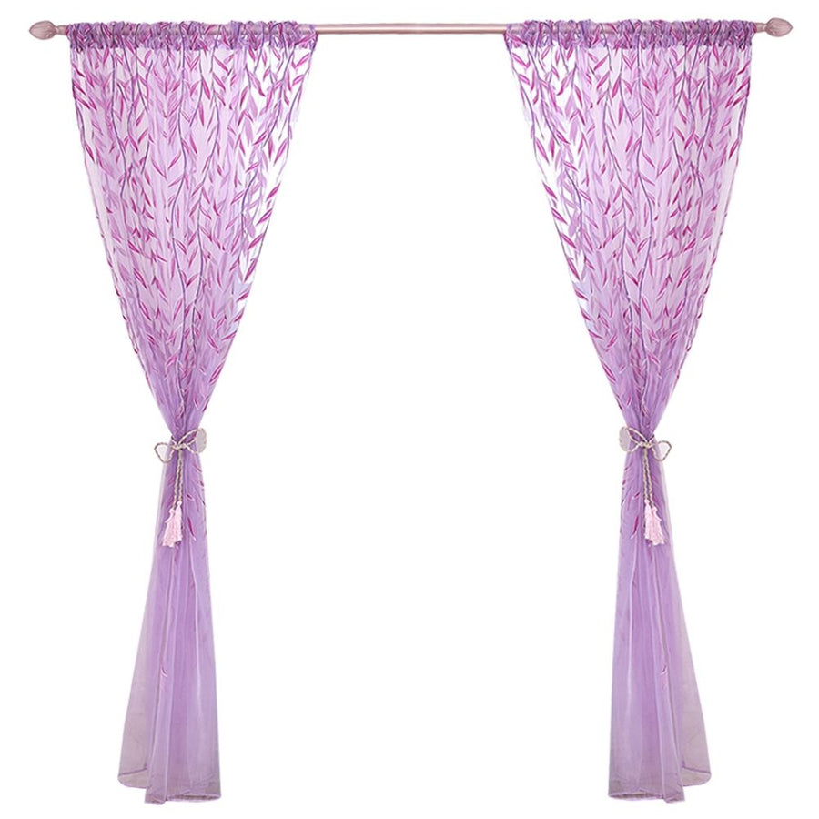 100 x 270 cm Wicker Print Sheer Vintage Embroidery Voile Window Panels for Bedroom Purple