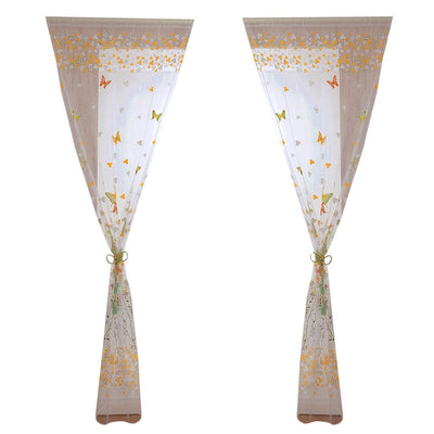 100 x 200 cm Butterfly Print Sheer Vintage Embroidery Voile Window Panels Yellow & Green