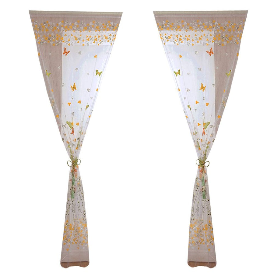 100 x 200 cm Butterfly Print Sheer Vintage Embroidery Voile Window Panels Yellow & Green