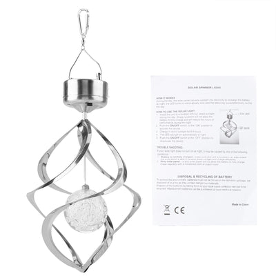 Solar Powered LED Wind Chime Light Colorful Hanging Spinner Lamp for Home Garden Decor