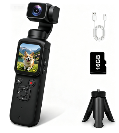 AT-M105 Pocket Gimbal Vlog Camera, 4K HD Handheld Video Camera，black，16GB