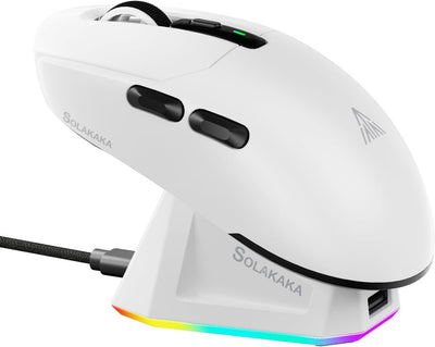SOLAKAKA SM820 Wireless Gaming Mouse with RGB Charging Dock,24000 DPI Tri-Modes Wireless Mouse，white