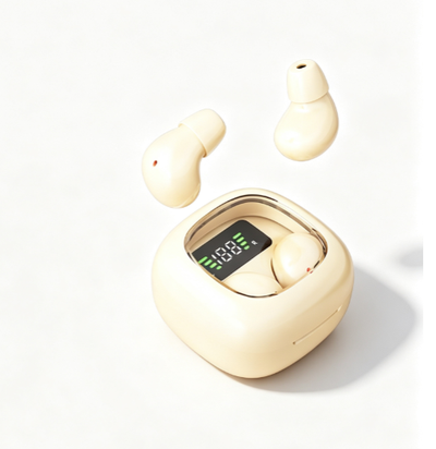 Y19 Mini Hidden Sleep Wireless Bluetooth Earbuds with LED Digital Display，Cream Skin
