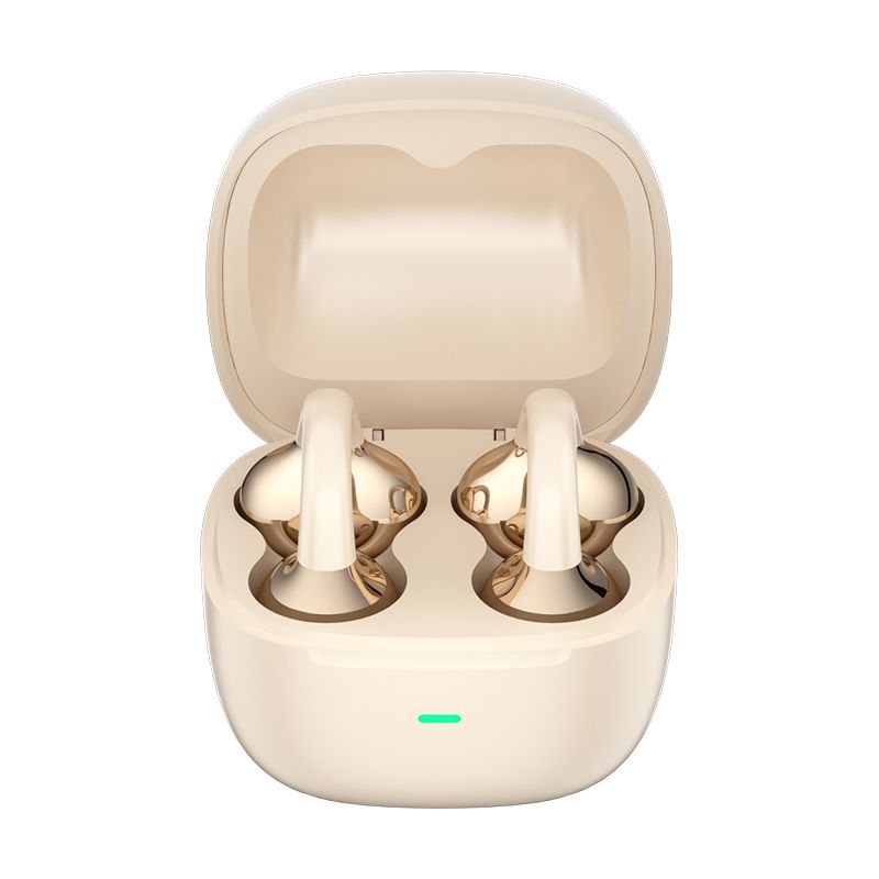 Y63 Zero Pressure Open Ear Wireless Earbuds Bluetooth 6.0 Heavy Bass Headphones，Cream Skin