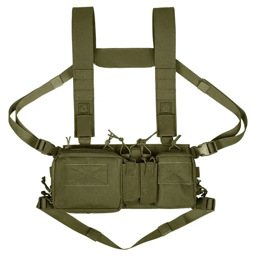 Tactical Chest Vest Rig Bag Field Training Vest Multifunctional Camouflage Strap with Multi-Pocket Outdoor Camping CS Match Pack - Army Green
