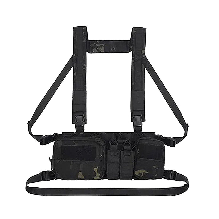 Tactical Chest Vest Rig Bag Field Training Vest Multifunctional Camouflage Strap with Multi-Pocket Outdoor Camping CS Match Pack - Black Camouflage
