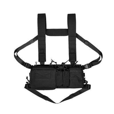 Tactical Chest Vest Rig Bag Field Training Vest Multifunctional Camouflage Strap with Multi-Pocket Outdoor Camping CS Match Pack - Black