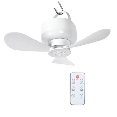 2-in-1 Camping Fan with LED Light Portable Rechargeable Battery Powered Fan with Remote for Tent, Travel, BBQ - White