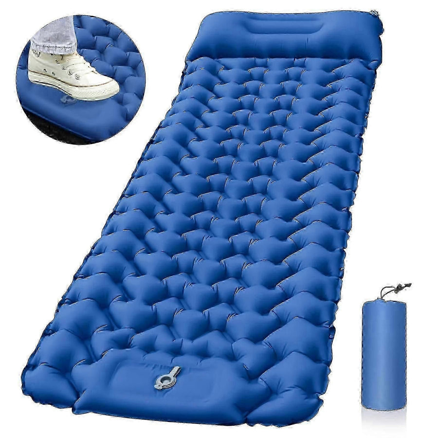 Portable Sleeping Pad, Camping Inflatable Mattress With Pillows, Folding Ultralight Air Cushion For Outdoor Hiking Trekking well - Blue