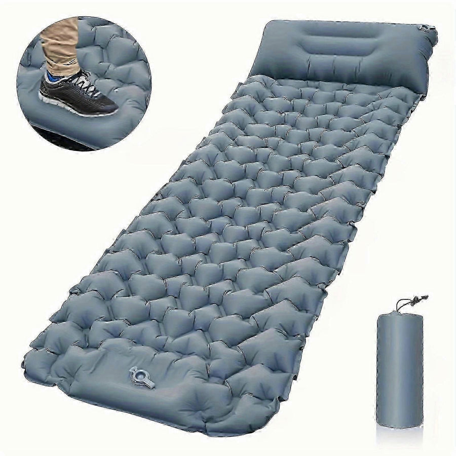 Portable Sleeping Pad, Camping Inflatable Mattress With Pillows, Folding Ultralight Air Cushion For Outdoor Hiking Trekking well - Gray